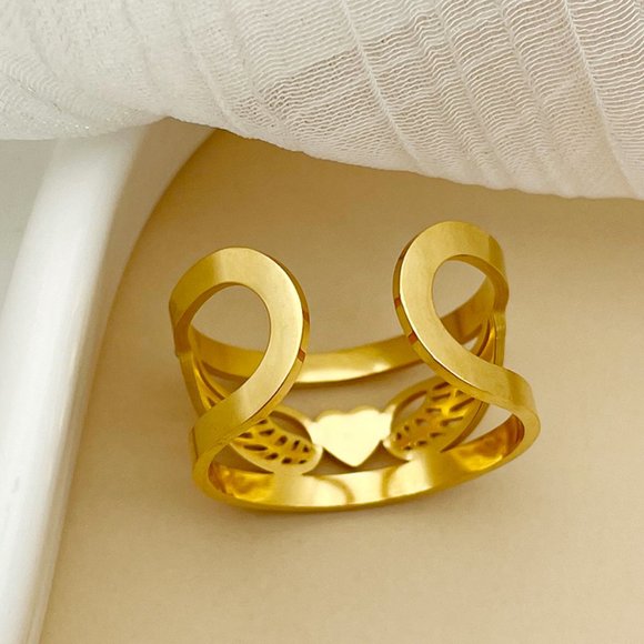 3/$35 Gold Plated Heart Wings Open Ring Stainless Cubic Zirconia Diamond - Picture 6 of 7